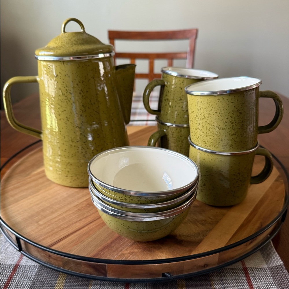 Paula Deen Olive Green Enamelware Percolator Coffee Set